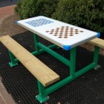 childrens picnic bench with game boards