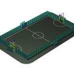 sports pitch with fencing and goals